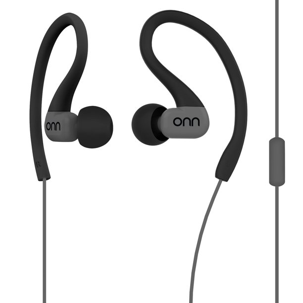 onn. WaterResistant Sport Earbud Headphones, Black/Grey