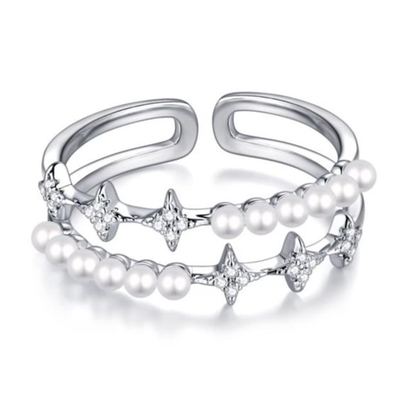 YYKihy Double Layer Star Pearl Ring For Women Summer Fashion Personalized Ring Opening Adjustable Index Finger Ring