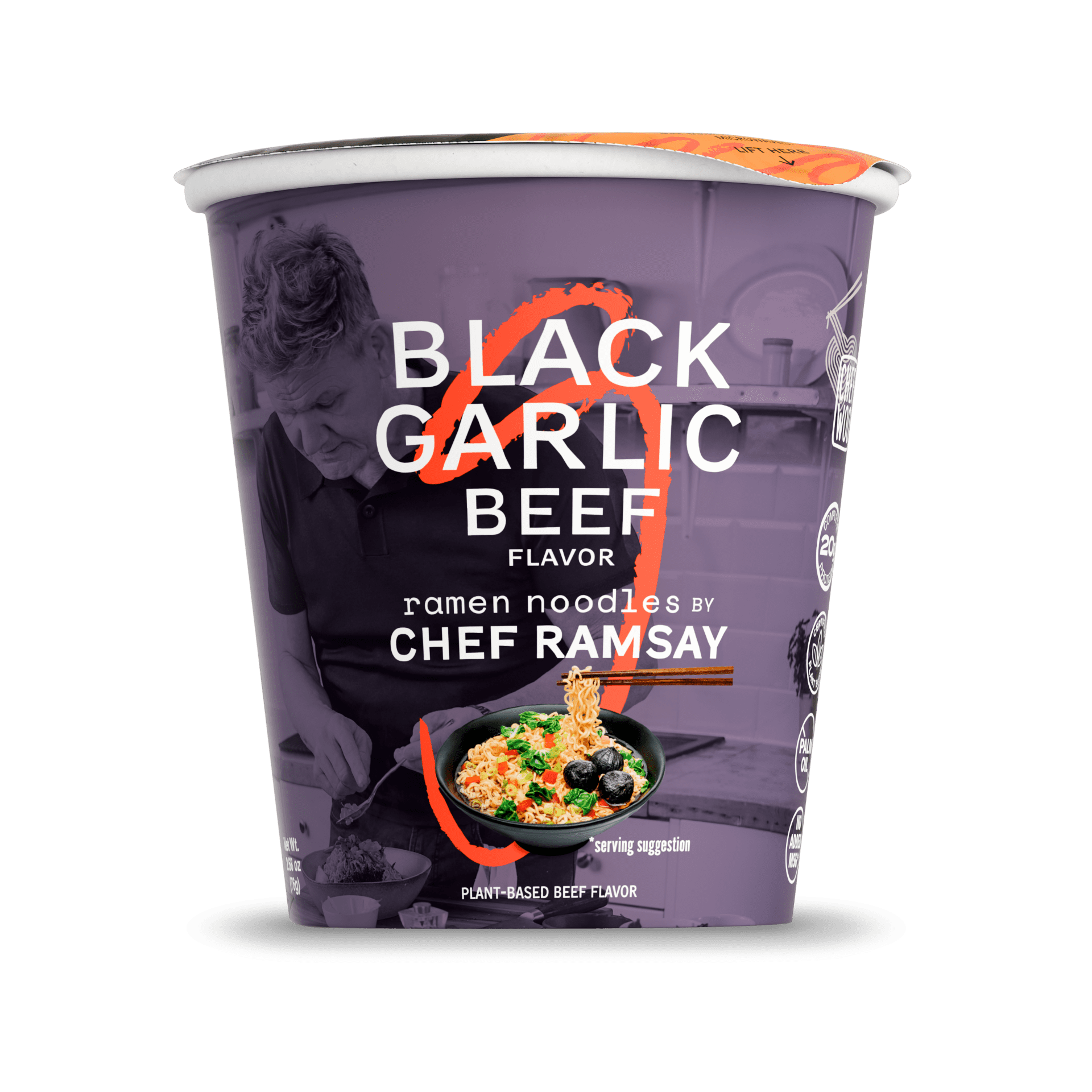(3 pack) Black Garlic Beef Ramen Noodles by Chef Ramsay | Chef Woo High Protein Ramen Cups