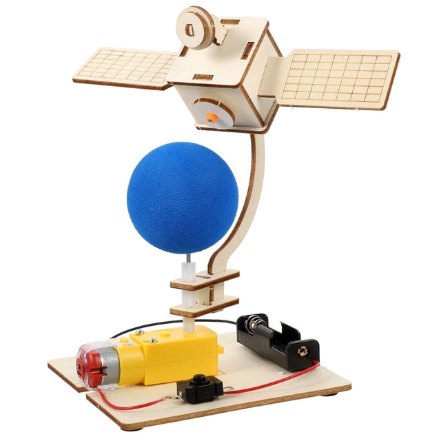 1 Set of Science Project Toy Wooden Artificial Satellite Model Kids Assemble Toy Educational Toy