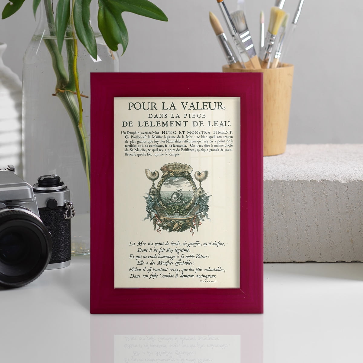 Printed Embellished Bookplate VII - Framed Print w/glass - Cherry Red