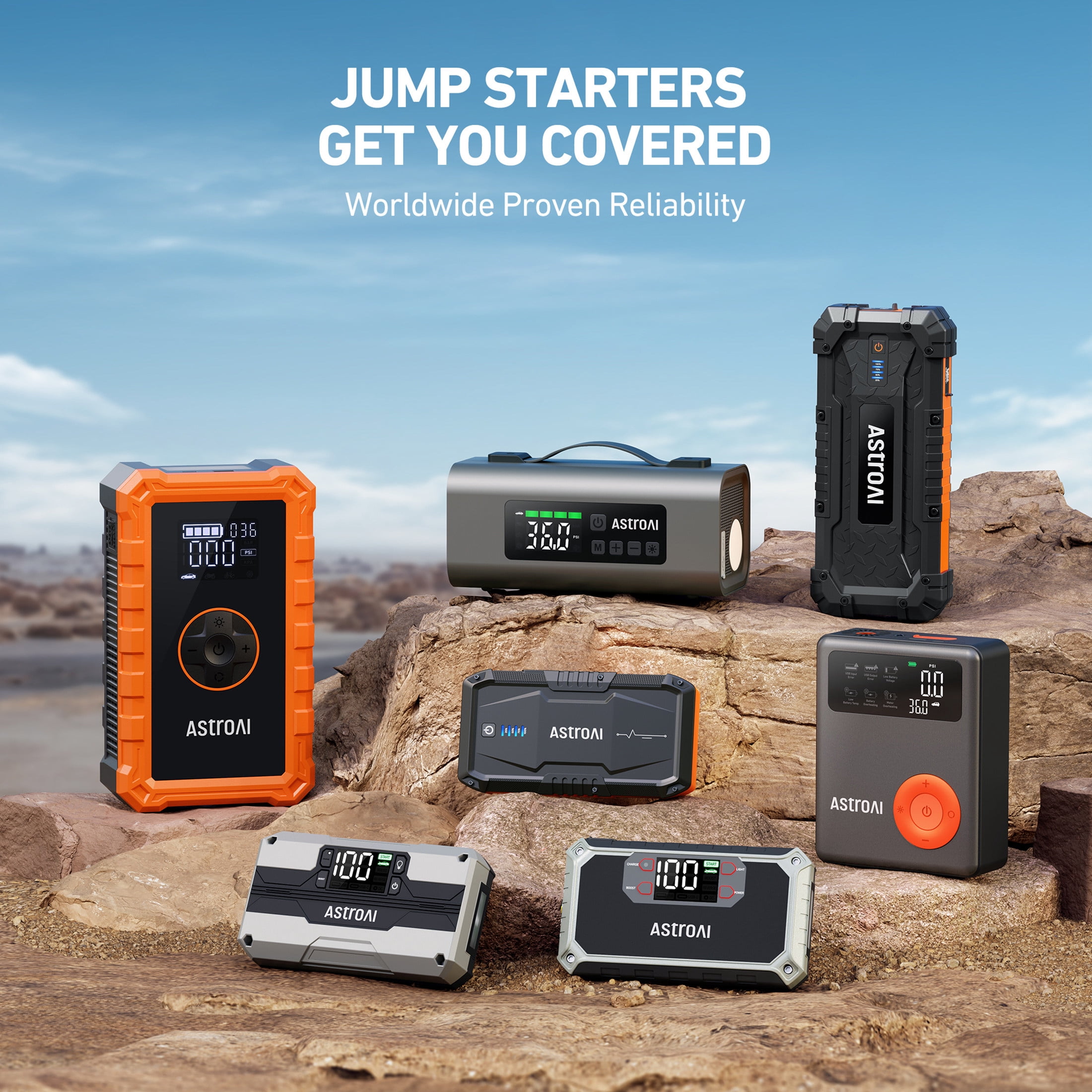AstroAI Car Jump Starter with Air Compressor Tire Inflator,3000A Battery Portable Jumper Cables with 150PSI Cordless Tire Pump Air Pump, 12V Battery Charger Booster, 9.0L Gas & 6.5L Diesel Engines