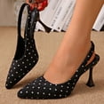 thumbnail image 4 of Women's Slingback Kitten Heels Closed Pointed Toe Backless Wedding Party Dress Pumps Shoes Adjustable Ankle Strap Daily Party Work Shoes Polka Dots Black-A, 4 of 5