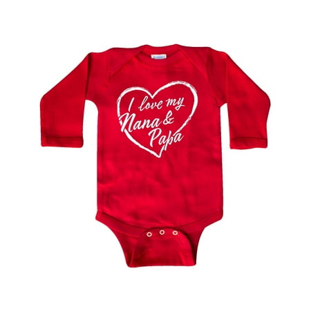 

Inktastic I Love My Nana and Papa in White Chalk Heart Gift Baby Boy or Baby Girl Long Sleeve Bodysuit