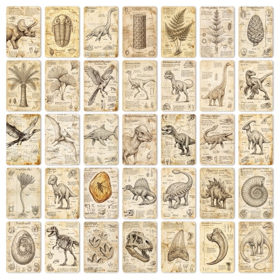 36PCS Dinosaur Flash Cards, Vintage Jurassic Dinosaur Cognitive Learning Cards for Studying Home School Supplies Education Essentials