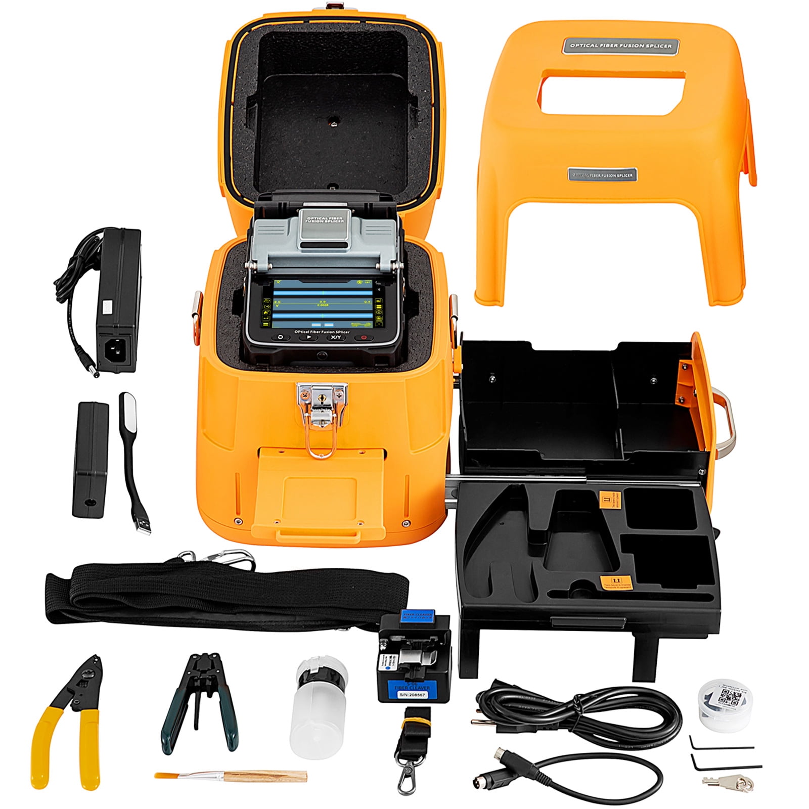 VEVOR AI-7 Fiber Fusion Splicer with Seconds Splicing Time Melting 18 Seconds  Heating Fusion Splicer Machine Optical Fiber Cleaver Kit for Optical Fiber   Cable Projects