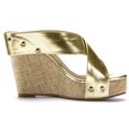 thumbnail image 3 of Sandalias De Cuña De Plataforma Abierta De Lino De Dedo Abierto Para Mujer Dorado-1 36, 3 of 7