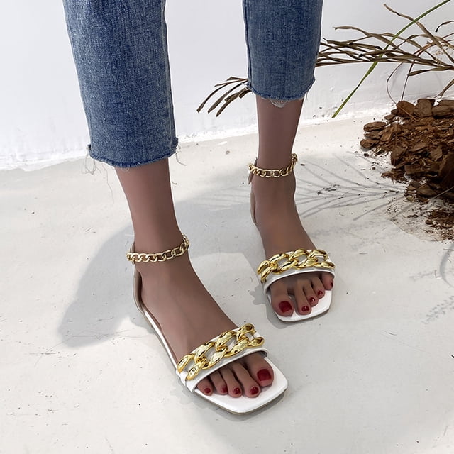Zapatos de mujer Moda Color sólido Minimalista Cadena de metal Cremallera Sandalias planas de princesa Wmkox8yii shjk6978