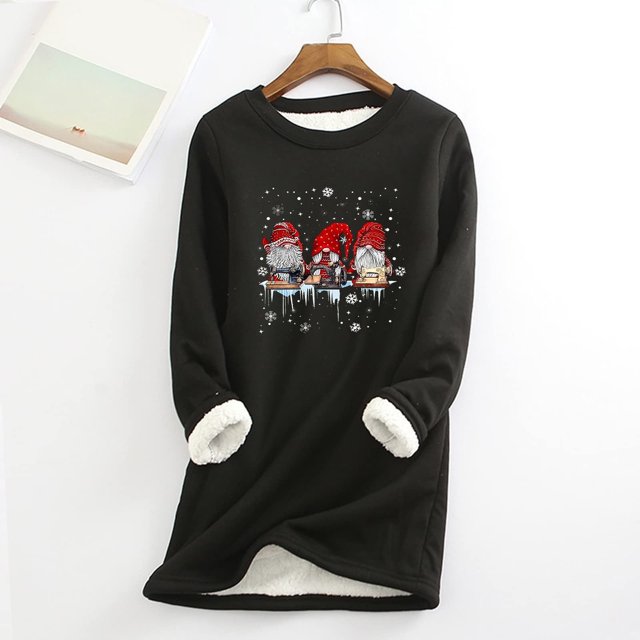 Hauts Chauds pour Femmes Mode Noël Imprimé Manches Régulières Hiver Ample Vacances Décontracté Col Rond Chemise Hauts Tenues d'Hiver pour Filles en Solde