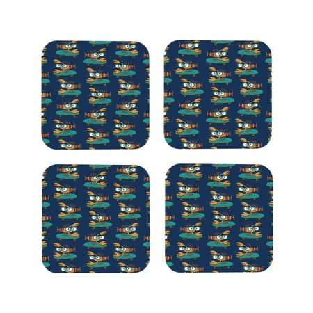 

Tideii Skateboard Rides Cartoon Lobster for Leather Coasters 4 Pieces Anti-fouling and Anti-scalding Decorative Coasters Suitable for Restaurants Kitchens Coffee Shops-Square