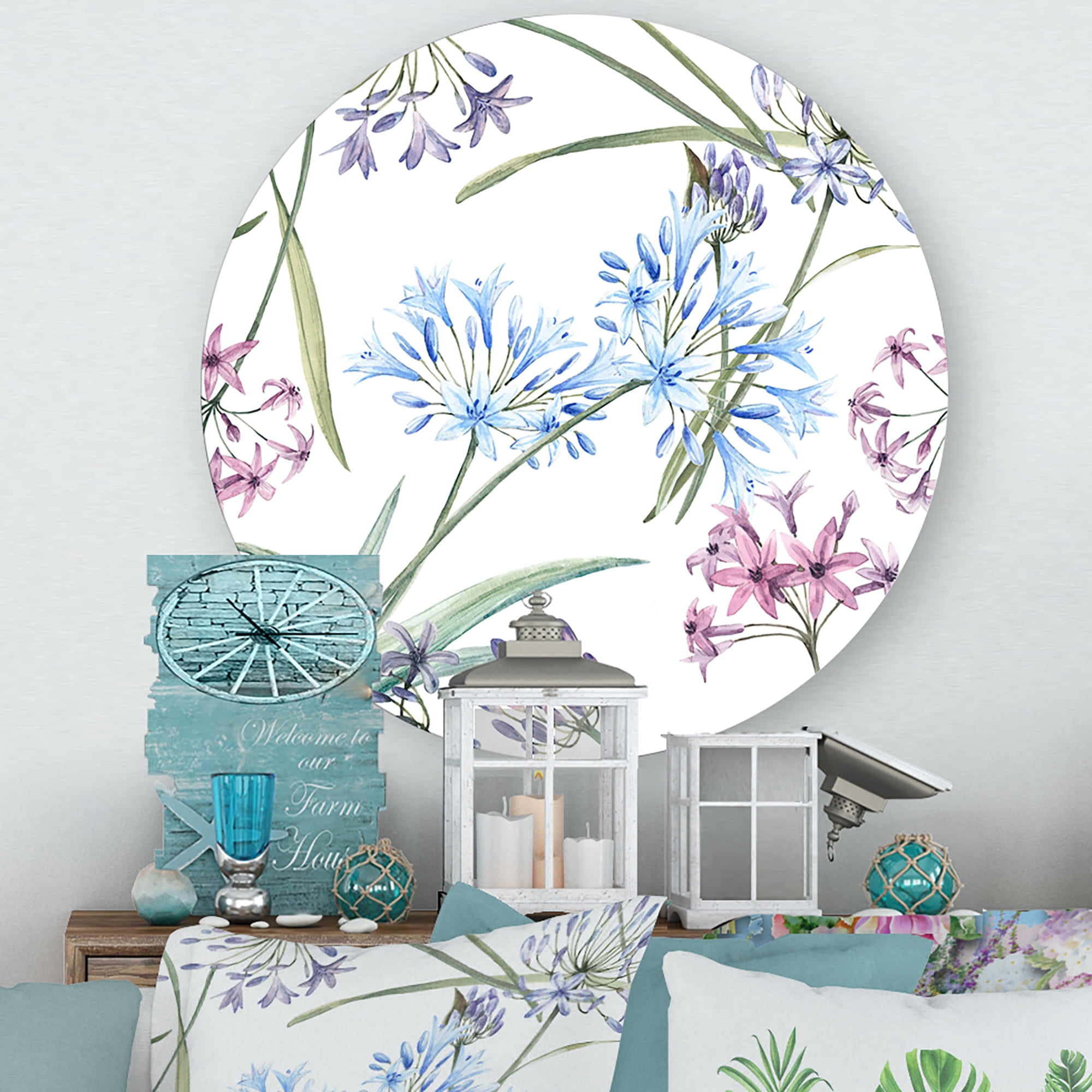 Designart 'Vibrant Summer Wildflowers On White II' Traditional Circle Metal Wall Art 23x23 - Disc of 23