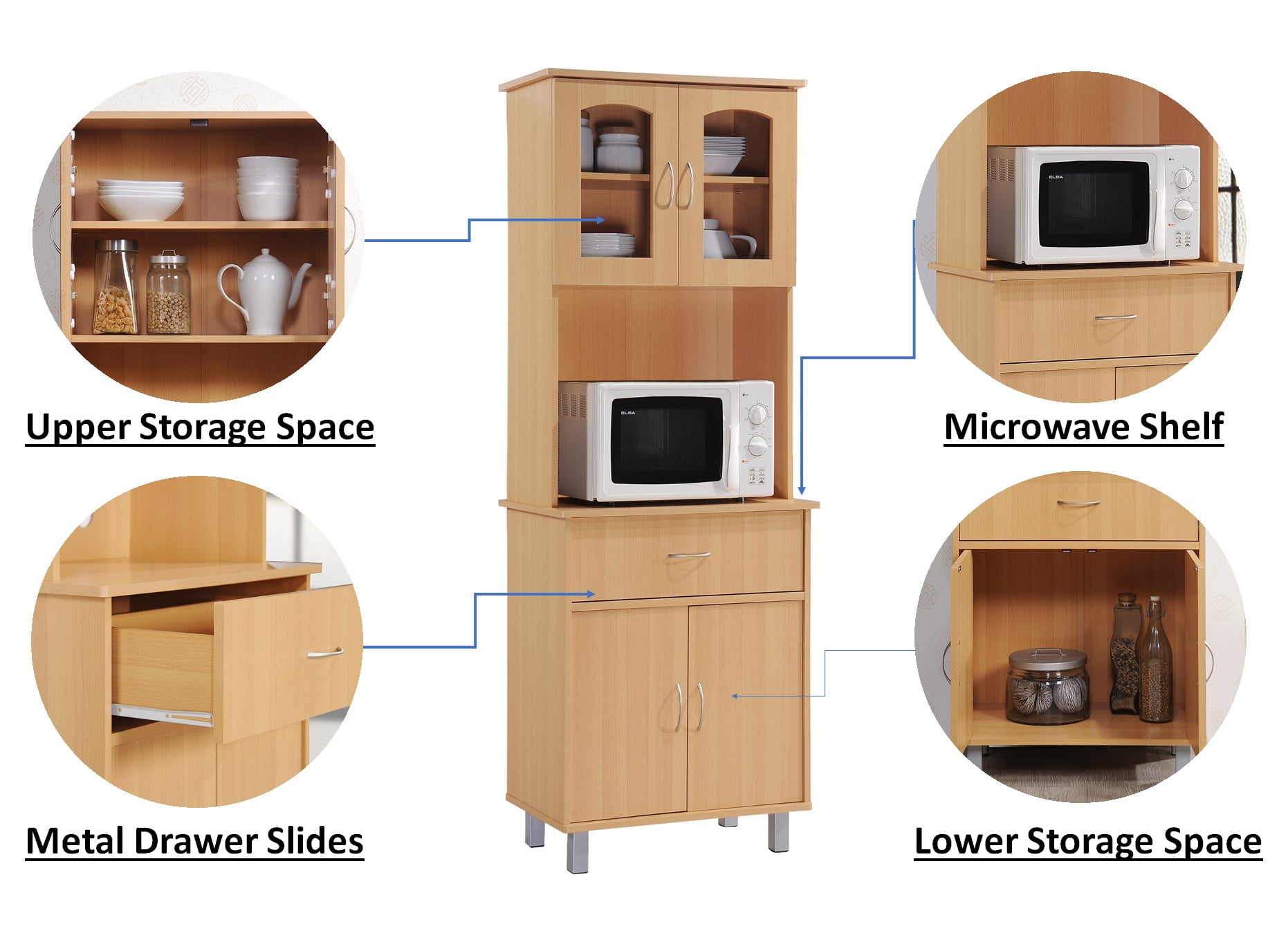 Hodedah Free Standing Kitchen Cabinet, Beech