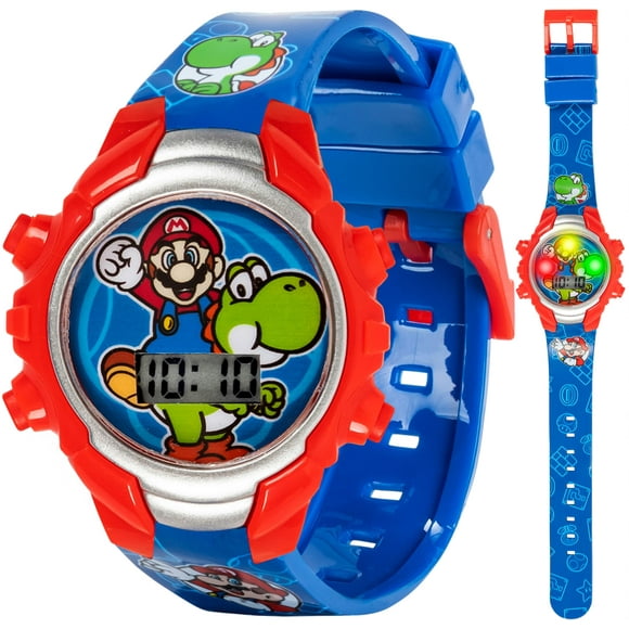 Accutime Super Mario Reloj digital para niños con Yoshi, espectáculo de luces LED, correa de silicona suave, diseño duradero para niños, divertido contador de tiempo para niños y niñas