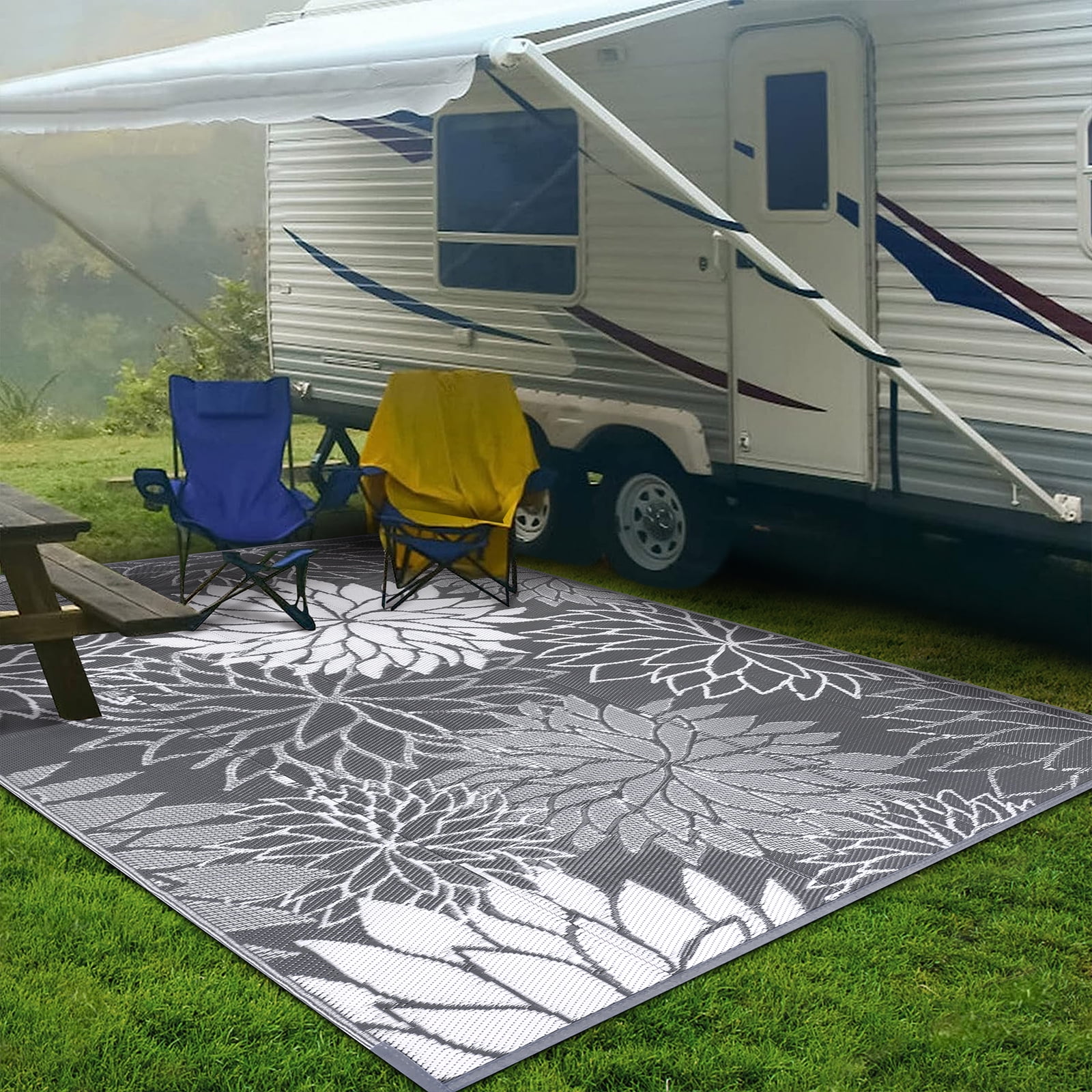 Ileading Outdoor Rugs for Patios 8'x10' Waterproof Patio Mat Plastic Straw Rug Reversible RV Camping Tent Rug Outside Area Rug for RV, Patios,Deck, Beach,Balcony, Camping
