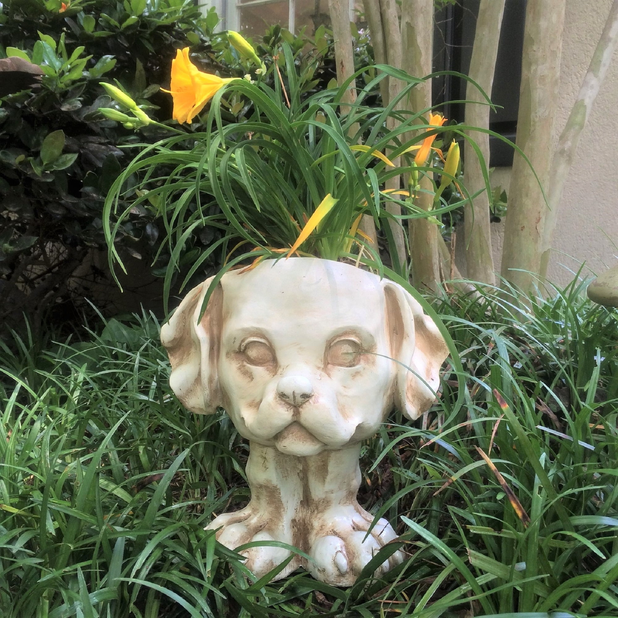 Homestyles 12 in. "Muttley" the Dog & "Scruffy" the Cat Muggly Animal Statue Planter
