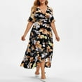 thumbnail image 4 of Brnmxoke Plus Size Wedding Guest Maxi Dress for Curvy Women Summer Casual Floral Empire Waist V Neck Short Sleeve Long Cocktail Dress 2025 Black,L, 4 of 4