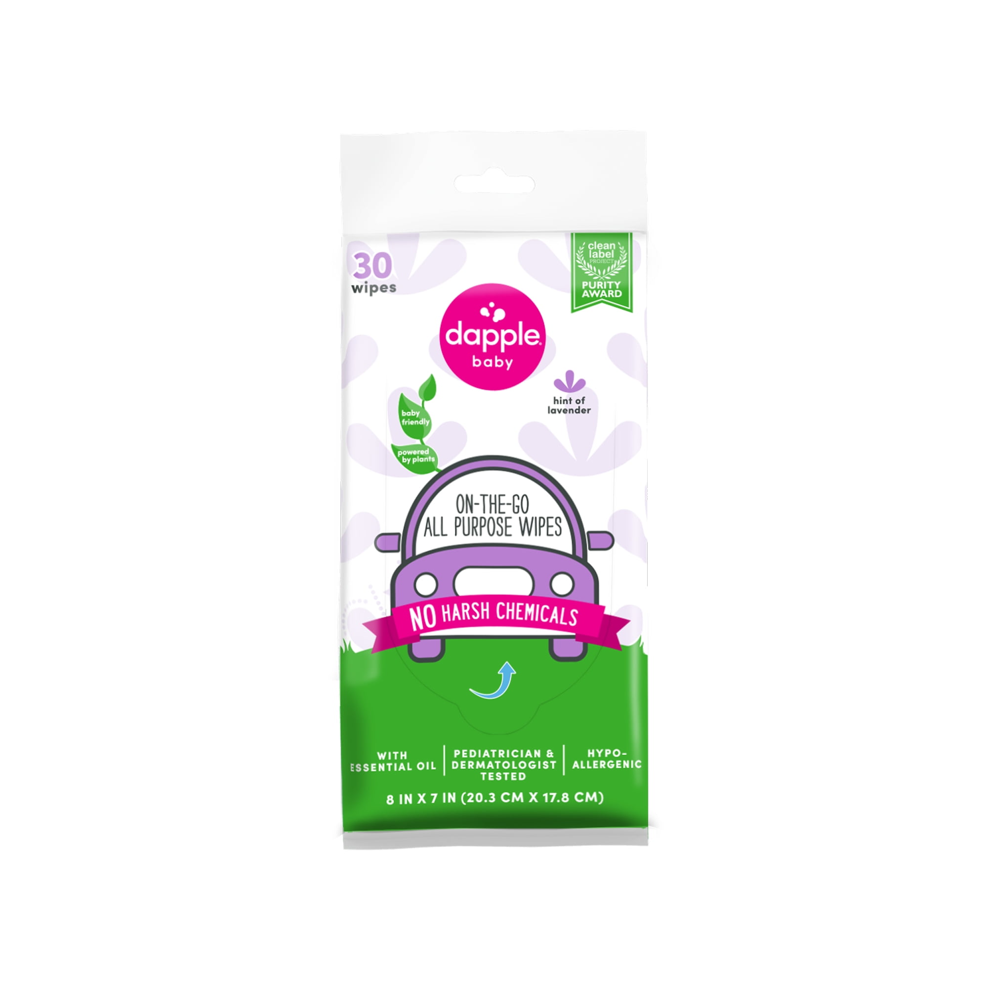 dapple Baby On-the-Go All Purpose Cleaning Wipes, Hint of Lavender, 30 Count