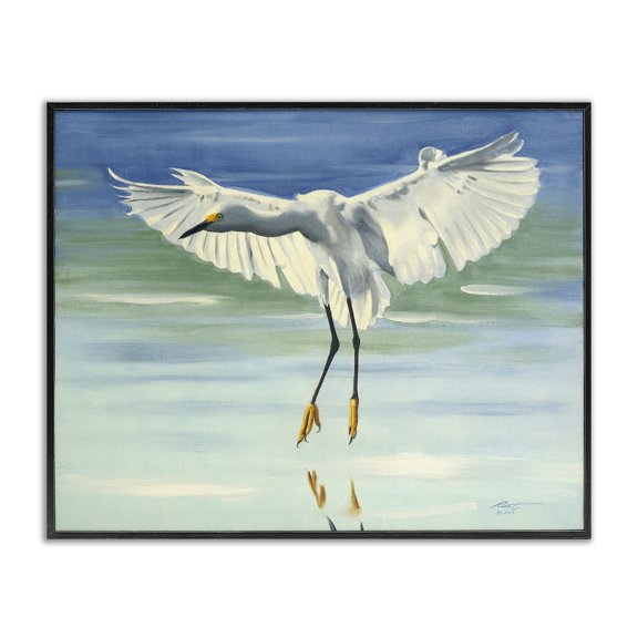 Stupell Industries Snowy Egret on Beach Animals & Insects Painting Black Framed Art Print Wall Art, 14 x 11