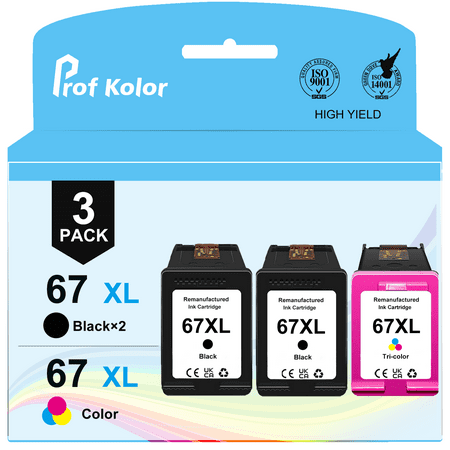 3-Pack 67 67xl Ink Cartridges for HP 67 Ink Cartridges Combo Printer Ink HP 67 black for HP Deskjet 2700 2700e (2 Black, 1 Tri-Color)