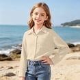 thumbnail image 6 of DJDLJWCJ Big Girls Button Up Shirt Solid Color Loose Fit Long Sleeve Shirts Loose Fit Casual Shirts with Pocket Beige Size 5T, 6 of 9