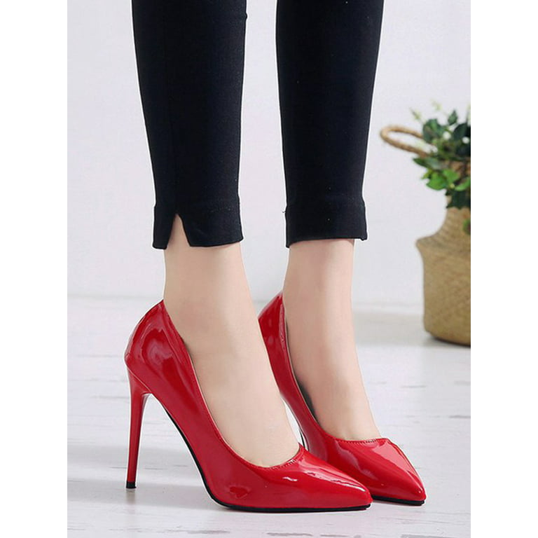 Affordable Leather 3 inch High Heel Classic Pumps Red Soles Pointed Toe  Black Stiletto Heels 