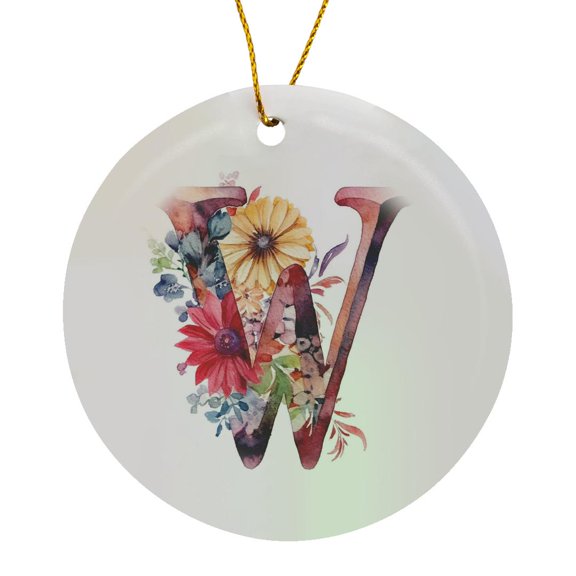 3drose, Pretty Floral Monogram W, Circle Porcelain Ornament
