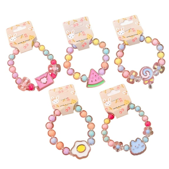 DESIGNICE 5Pcs Elastic Bracelets,Cute Jelly Bead Charm Bracelet,Flexible Girls Bracelets,White