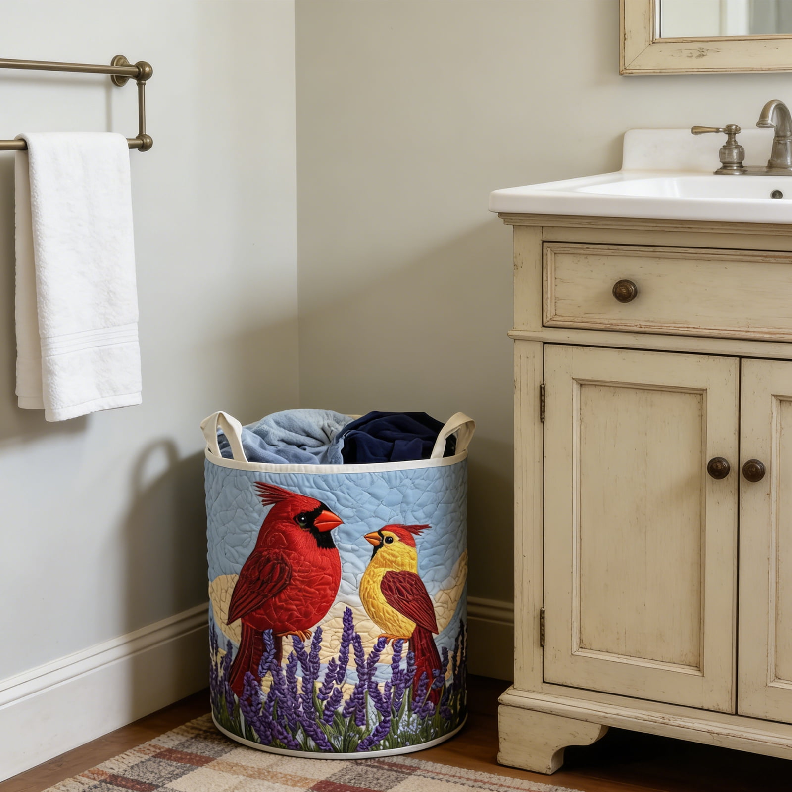 Quilted Laundry Hamper Foldable Storage Basket With Soft Padding And Floral Detail For Bedroom Bathroom Storage