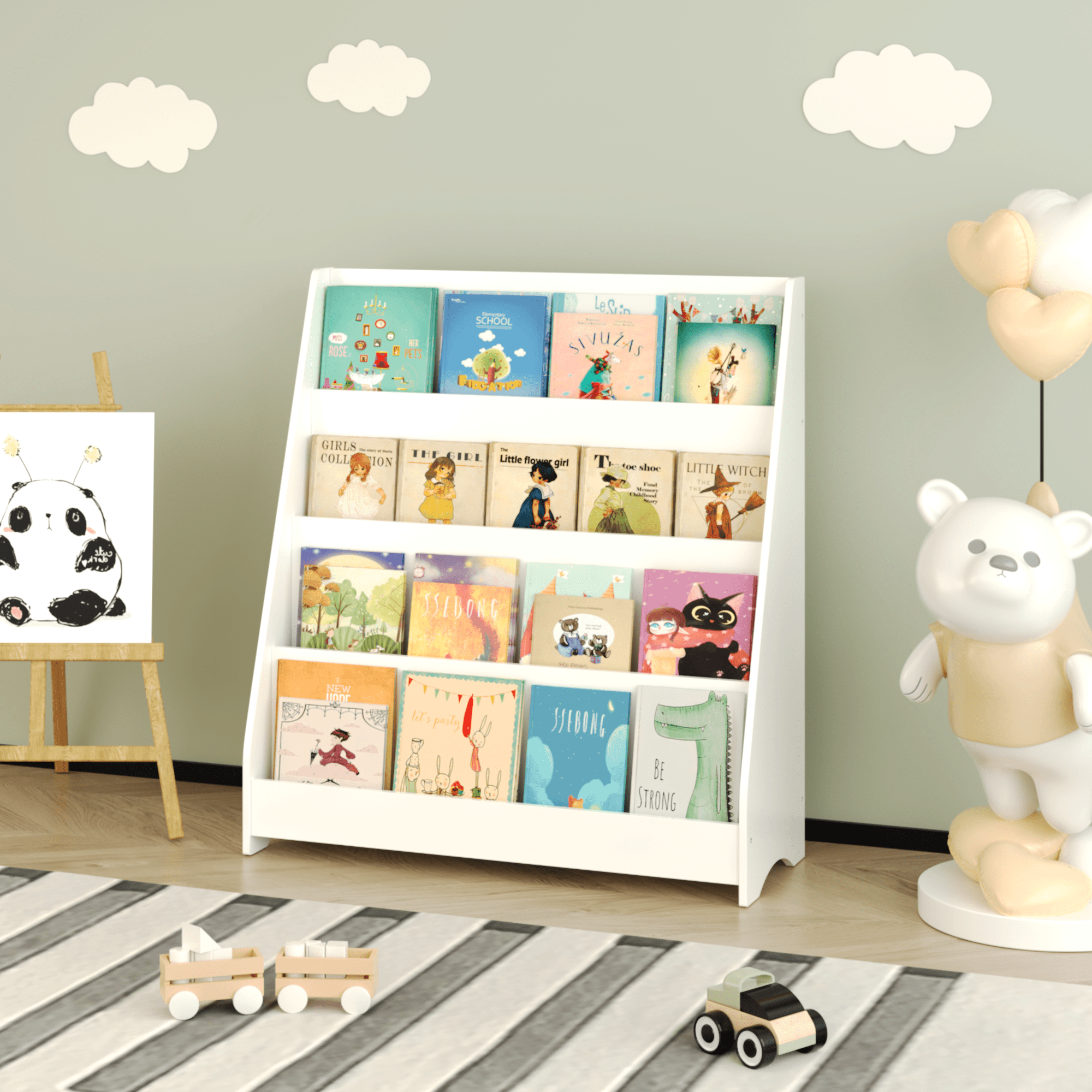 Toddler Bed Baby Furniture, 4-Tier Kids Bookshelf, Toddler Book Display Shelves, Helps Keep Bedrooms, Playrooms, and Classrooms Organized,White, White Kids Furniture,Mdf Kids Furniture
