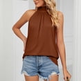 thumbnail image 1 of Camiseta sin mangas de color puro para mujer, camiseta sin mangas con cuello alto y lazo de color puro para mujer, camiseta sin mangas con tirantes y cuello halter, funcionamiento suave, 1 of 7