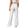 thumbnail image 3 of HomeDM Womens Wide Leg Pants Side Slit Hem High Waisted Sweat Pants White Comfy Joggers with Pockets Size 2XL, 3 of 9