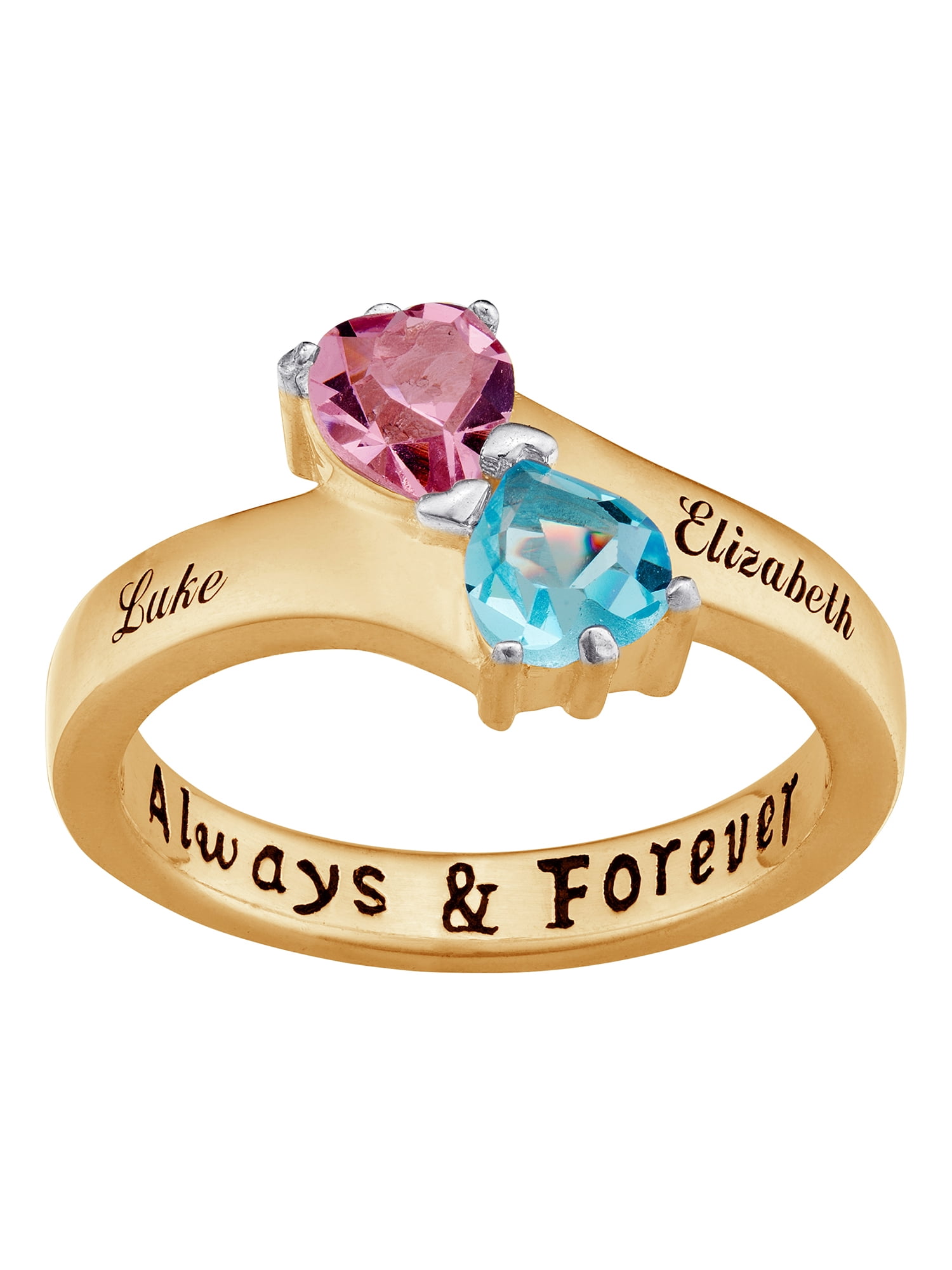 Personalized Personalized Couple's 10kt Gold Name and Birthstone Hearts Ring Walmart