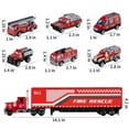 thumbnail image 2 of Ruvince Fire Truck Rescue Vehicle Toy Set w/Play Mat, Truck Carrier,Ambulance, Alloy Metal Fighting Car for 3 4 5 6 Years Old Toddlers Kids Boys and Girls, 2 of 6