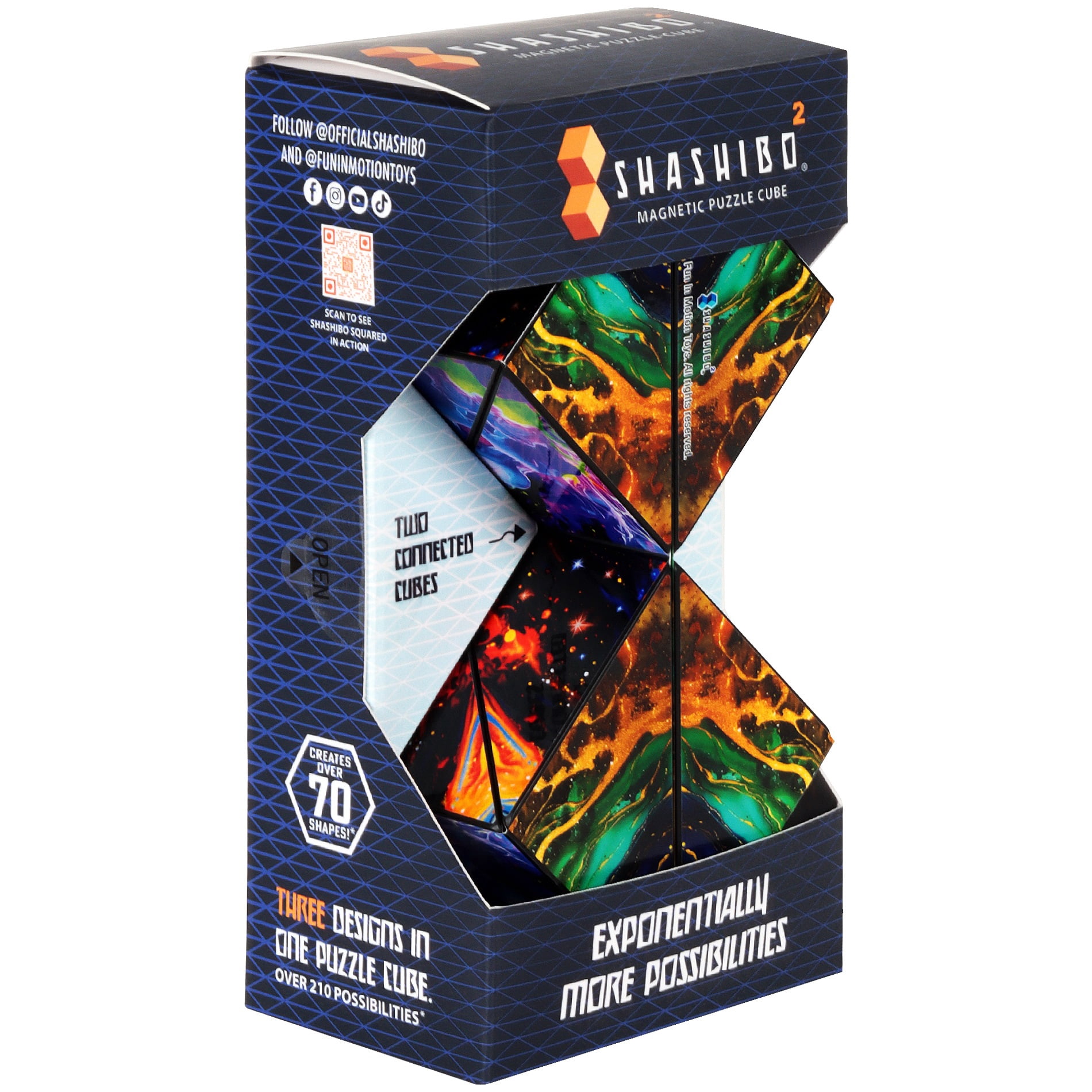 Shashibo² Shape Shifting magnetic puzzle or fidet cube transforms into over 70 shapes from Fun In Motion Toys.