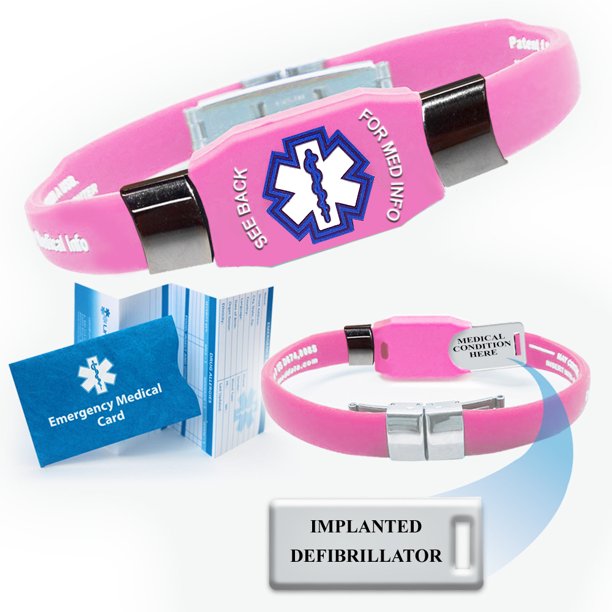 "Implanted Defibrillator" Medical Alert ID Bracelet. Choose Color
