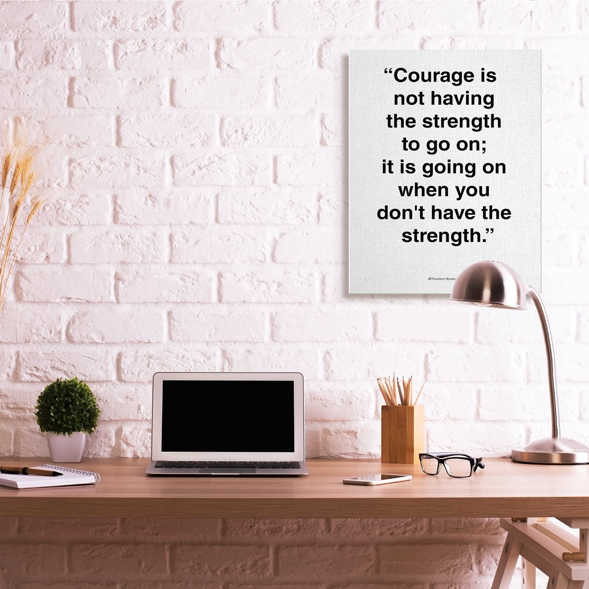 Stupell Industries Roosevelt Courage and Strength Quote Minimal Black White Inspirational Painting Gallery Wrapped Canvas Art Print Wall Art, 30 x 40