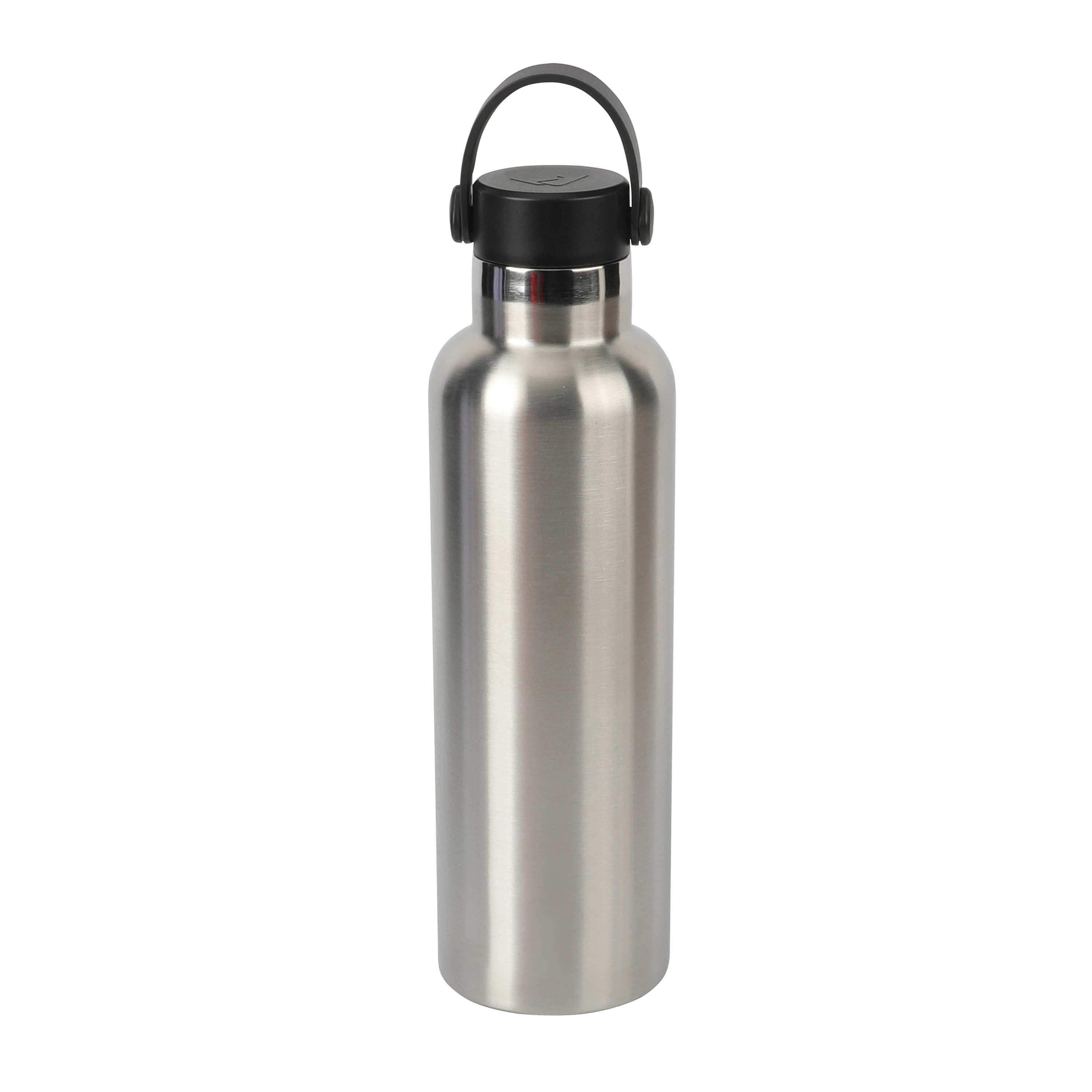 Ozark Trail 24oz Double Wall Vacuum Sealed Stainless Steel Water Bottle with Handle, Silver