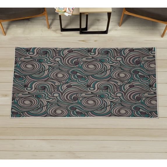 East Decorative Rug, Modern Autumn Season Wavy Holiday Festival Celebration Oriental Art Print, Quality Carpet for Bedroom Dorm and Living Room, 6 Sizes, Jade Green, by Ambesonne