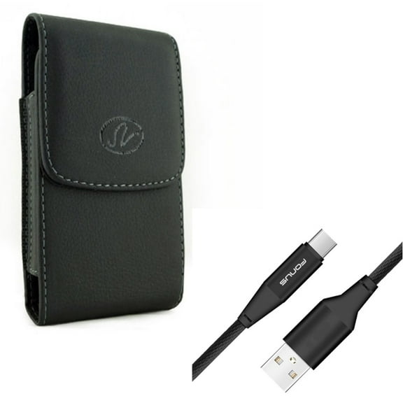 Leather Case Belt Clip w Type-C 10ft USB Cable for Google Pixel 4 XL/5a 5G/4a 5G Phones - Holster Cover, Charger Cord Power V9V Compatible With Pixel 4 XL/5a 5G/4a 5G Models