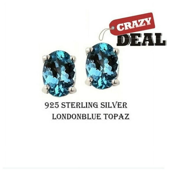 925 Sterling Silver Genuine London Blue Topaz 5X7 Oval Stud Earrings