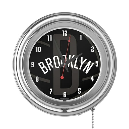 Brooklyn Nets NBA Fade Chrome Double Ring Neon Clock - Black, White