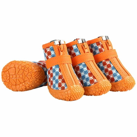 GASTROPOD 4Pcs Dog Shoes Anti-Slip TPR Sole Dog Boots & Paw Protectors Magic Tape Design Outdoor Comfort Dog Rain Boots 3.8x4.3cm Orange
