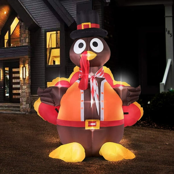 VIVOHOME 6ft Thanksgiving Inflatable LED Turkey with Hat Blow up