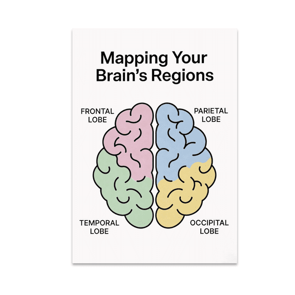 Brain Regions Infographic - Science Enthusiast - 13x19 Poster Print