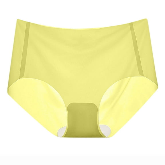PiGOGI Women's Seamless Ice Silk Underwear - Comfortable Breathable Briefs - M to L Soft Panties Yellow