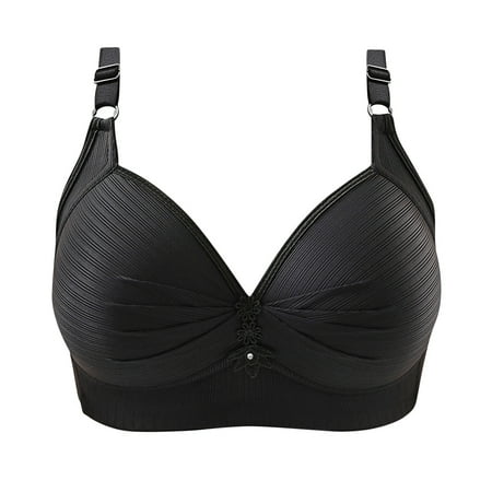 

HAPIMO Everyday Bras for Women Soft Large Size Lingerie Gathered Wire Free Stretch Underwear Seamless Ruched Camisole Comfort Daily Brassiere Rollbacks Black M