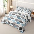 thumbnail image 3 of Castle Fairy Boho Geometric Quatrefoil Twin Quilt Set 2 Pieces,Minimalism Rhombus Grid Twin Coverlet Set,Blue Gray Ivory,1 Bedspread and 1 Pillowcase, 3 of 7