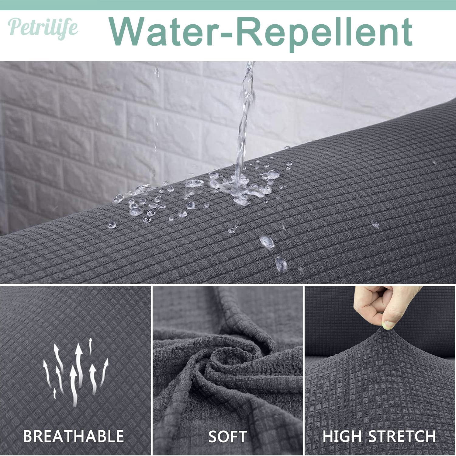 Yumcute Waterproof Sofa Cover Stylish Stretch  Sofa Cover High Stretch Couch Slipcover Super Soft Fabric Couch Covers M Grey
