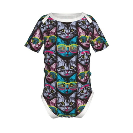 

Adobk Happy Kitten Faces Print Baby Climbing Clothes Jumpsuit Rompers Classic Rompers Child Short sleeve Bodysuits-6 Months