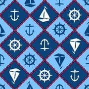 Springs Creative Ship Ahoy Nautical Lattice Blue Fabric